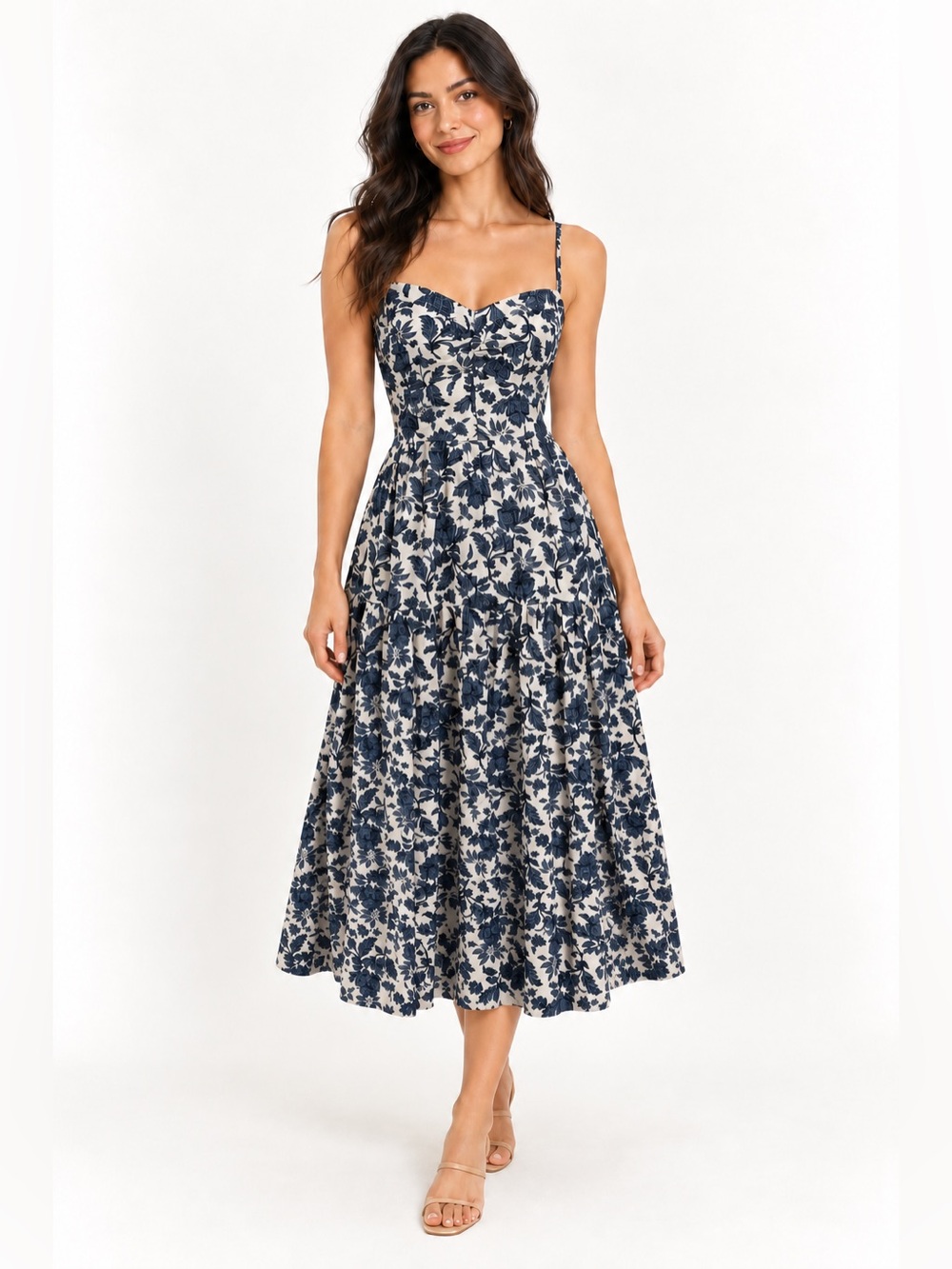 NWT Super Natural by Secret Mission Nehru Blue Floral Cotton Midi Dress Small